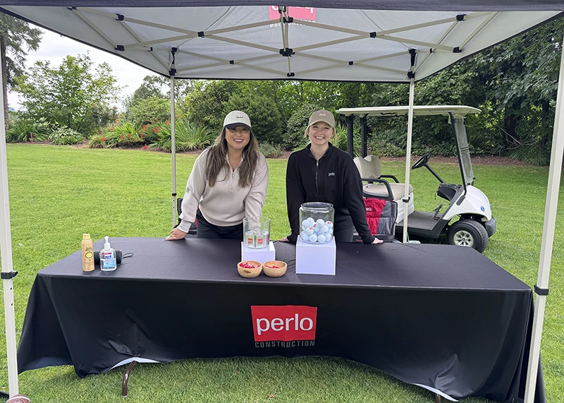Perlo Construction booth at the Tualatin Chamber golf event in Tualatin, Oregon.