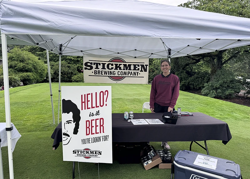 Stickmen Brewing Company booth at the Tualatin Chamber golf event in Tualatin, Oregon.